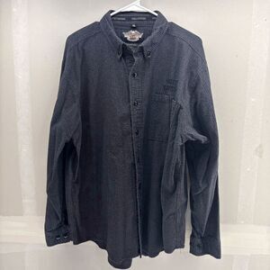 Vintage Harley Davidson Mens Waffle Knit Snap Up Black Long Sleeve Shirt Size XL
